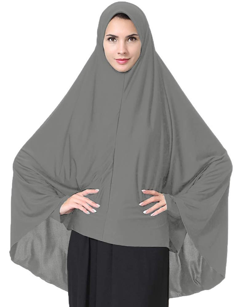 Women's Elegant Modest Muslim Islamic Ramadan Soft Lightweight Jersey Hijab Long Scarf, Gray, M